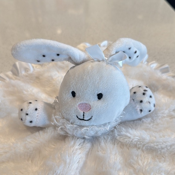 2010 Baby Starters White Polka Dot Bunny Rabbit Security Blanket Lovey Rattle - Picture 2 of 9